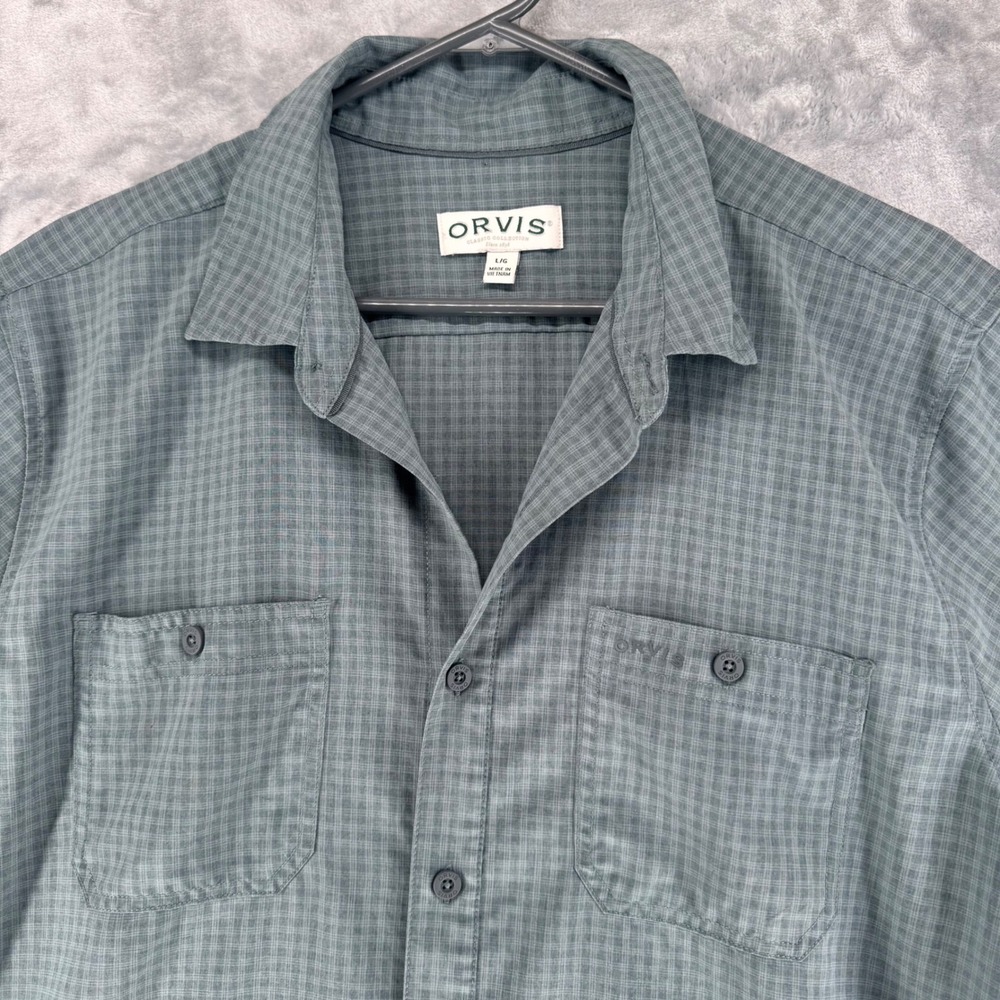 ORVIS Mens Short Sleeve Button Up Plaid Shirt Lightweight Casual Outdoor Size L